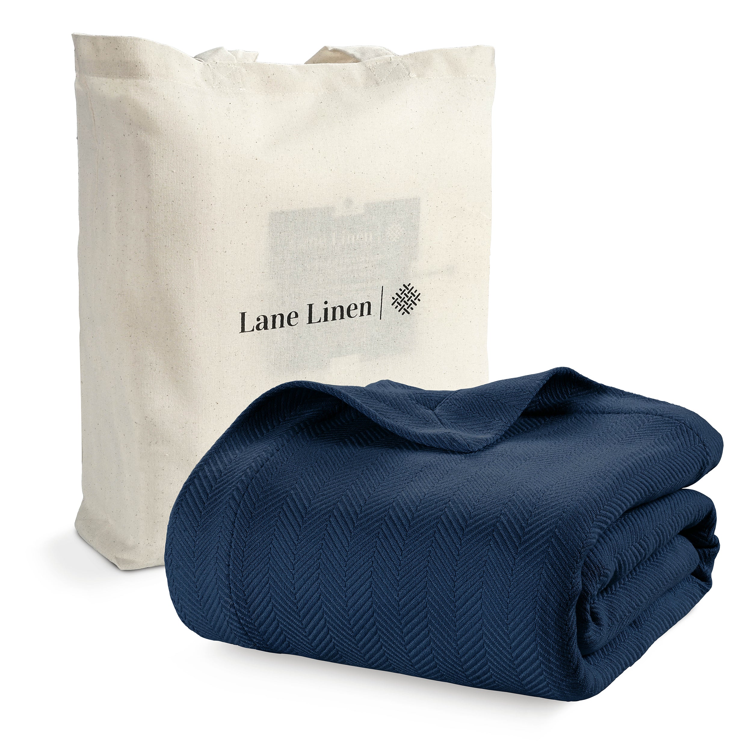 100% Cotton Herringbone Blanket - Navy